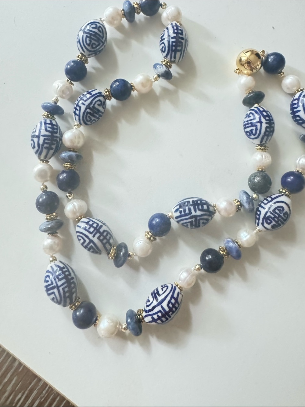 Freshwater Pearl Blue Stone & Porcelain Beaded Necklace 25”